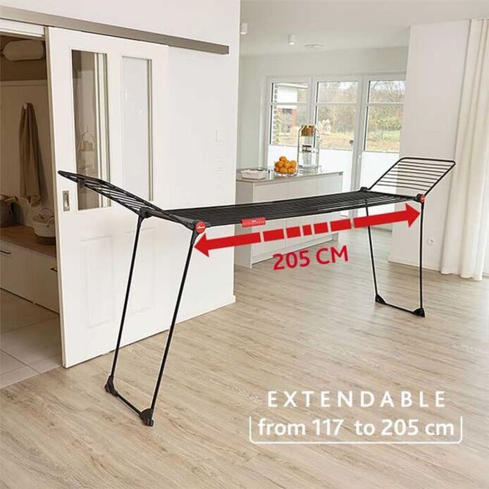 Vileda Infinity Flex® Indendørs tørrestativ, XXL-snore på over 2 meter, Stabilt og Robust, Praktisk transport