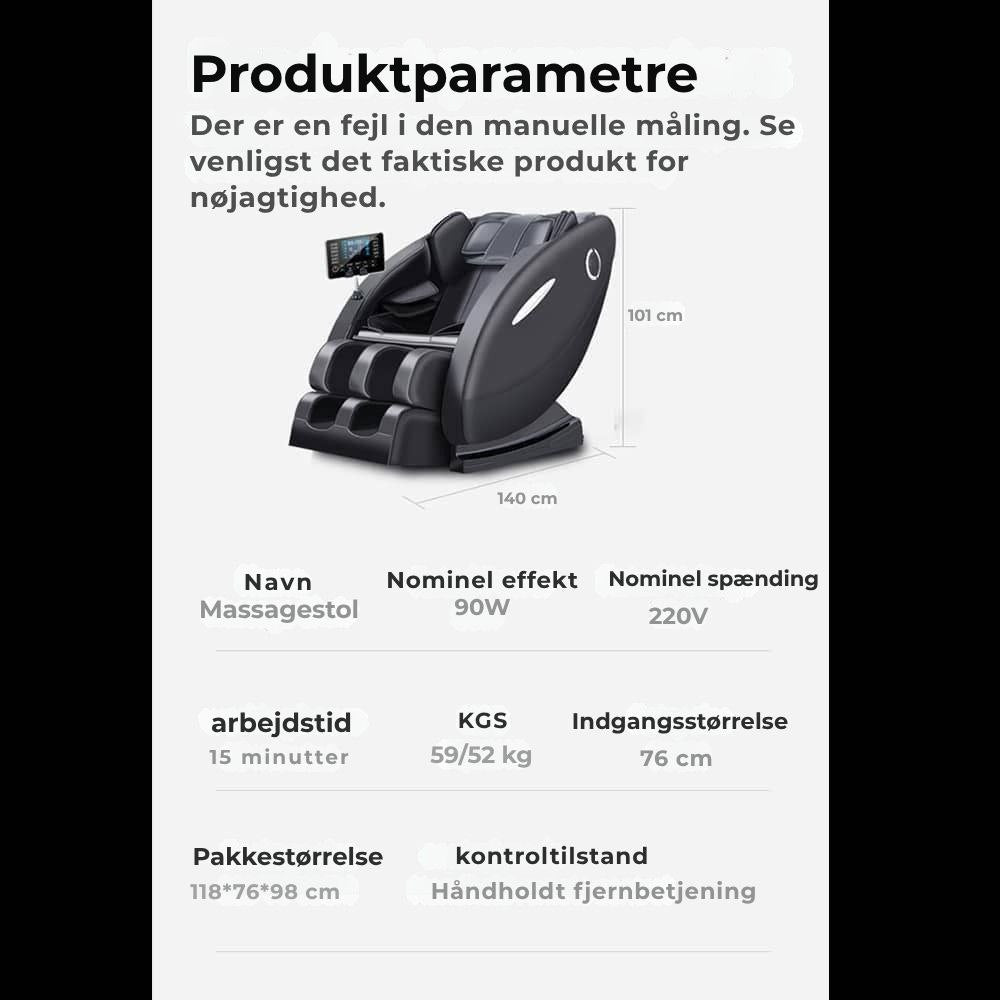 Massagestol A5 - Varmeterapi, AI-styring, Zero Gravity & Touchskærm