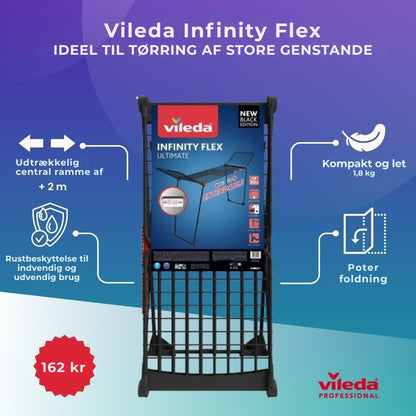 Vileda Infinity Flex® Indendørs tørrestativ, XXL-snore på over 2 meter, Stabilt og Robust, Praktisk transport