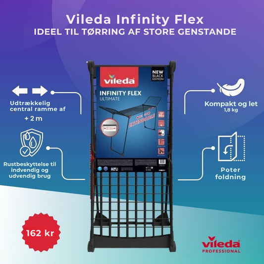 Vileda Infinity Flex® Indendørs tørrestativ, XXL-snore på over 2 meter, Stabilt og Robust, Praktisk transport
